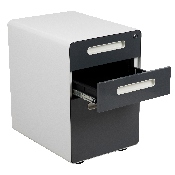 Ergonomic 3-Drawer Mobile Locking Filing Cabinet with Anti-Tilt Mechanism & Letter/Legal Drawer, White with Charcoal Faceplate, HZ-AP535-02-DGY-WH-GG