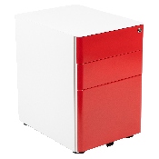 Modern 3-Drawer Mobile Locking Filing Cabinet with Anti-Tilt Mechanism & Letter/Legal Drawer, White with Red Faceplate, HZ-CHPL-02-RED-WH-GG