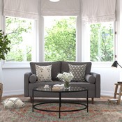 Hudson Mid-Century Modern Loveseat Sofa with Tufted Faux Linen Upholstery & Solid Wood Legs in Dark Gray, IS-PL100-DKGY-GG