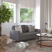 Hudson Mid-Century Modern Loveseat Sofa with Tufted Faux Linen Upholstery & Solid Wood Legs in Dark Gray, IS-PL100-DKGY-GG