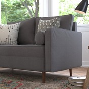 Hudson Mid-Century Modern Loveseat Sofa with Tufted Faux Linen Upholstery & Solid Wood Legs in Dark Gray, IS-PL100-DKGY-GG
