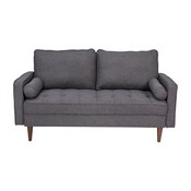 Hudson Mid-Century Modern Loveseat Sofa with Tufted Faux Linen Upholstery & Solid Wood Legs in Dark Gray, IS-PL100-DKGY-GG
