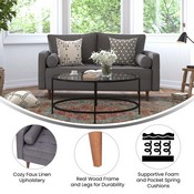 Hudson Mid-Century Modern Loveseat Sofa with Tufted Faux Linen Upholstery & Solid Wood Legs in Dark Gray, IS-PL100-DKGY-GG