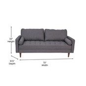 Hudson Mid-Century Modern Sofa with Tufted Faux Linen Upholstery & Solid Wood Legs in Dark Gray, IS-PS100-DKGY-GG