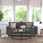 Hudson Mid-Century Modern Sofa with Tufted Faux Linen Upholstery & Solid Wood Legs in Dark Gray, IS-PS100-DKGY-GG