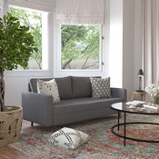 Hudson Mid-Century Modern Sofa with Tufted Faux Linen Upholstery & Solid Wood Legs in Dark Gray, IS-PS100-DKGY-GG