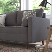 Hudson Mid-Century Modern Sofa with Tufted Faux Linen Upholstery & Solid Wood Legs in Dark Gray, IS-PS100-DKGY-GG