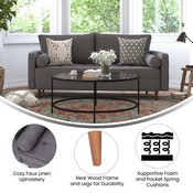 Hudson Mid-Century Modern Sofa with Tufted Faux Linen Upholstery & Solid Wood Legs in Dark Gray, IS-PS100-DKGY-GG