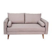 Evie Mid-Century Modern Loveseat Sofa with Faux Linen Fabric Upholstery & Solid Wood Legs in Taupe, IS-VL100-BR-GG