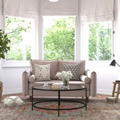 Evie Mid-Century Modern Loveseat Sofa with Faux Linen Fabric Upholstery & Solid Wood Legs in Taupe, IS-VL100-BR-GG