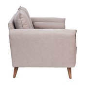 Evie Mid-Century Modern Loveseat Sofa with Faux Linen Fabric Upholstery & Solid Wood Legs in Taupe, IS-VL100-BR-GG