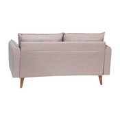Evie Mid-Century Modern Loveseat Sofa with Faux Linen Fabric Upholstery & Solid Wood Legs in Taupe, IS-VL100-BR-GG