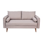 Evie Mid-Century Modern Loveseat Sofa with Faux Linen Fabric Upholstery & Solid Wood Legs in Taupe, IS-VL100-BR-GG