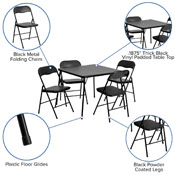 5 Piece Black Folding Card Table and Chair Set, JB-1-GG