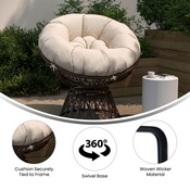 Bowie Comfort Series Brown Swivel Patio Chair with Beige Cushion, JE-5101W-BG-GG
