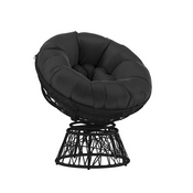 Bowie Comfort Series Black Swivel Patio Chair with Black Cushion, JE-5101W-BK-GG