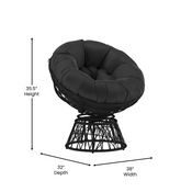 Bowie Comfort Series Black Swivel Patio Chair with Black Cushion, JE-5101W-BK-GG