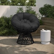 Bowie Comfort Series Black Swivel Patio Chair with Black Cushion, JE-5101W-BK-GG