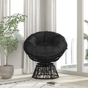 Bowie Comfort Series Black Swivel Patio Chair with Black Cushion, JE-5101W-BK-GG