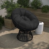Bowie Comfort Series Black Swivel Patio Chair with Black Cushion, JE-5101W-BK-GG