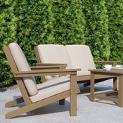 Charlestown All-Weather Poly Resin Wood Adirondack Style Deep Seat Patio Club Chair with Cushions, Natural Cedar/Cream, JJ-C14021-BR-GG