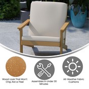 Charlestown All-Weather Poly Resin Wood Adirondack Style Deep Seat Patio Club Chair with Cushions, Natural Cedar/Cream, JJ-C14021-BR-GG