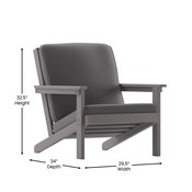 Charlestown All-Weather Poly Resin Wood Adirondack Style Deep Seat Patio Club Chair with Cushions, Gray/Gray, JJ-C14021-GY-GG
