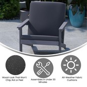 Charlestown All-Weather Poly Resin Wood Adirondack Style Deep Seat Patio Club Chair with Cushions, Gray/Gray, JJ-C14021-GY-GG