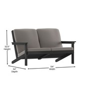 Charlestown All-Weather Poly Resin Wood Adirondack Style Deep Seat Patio Loveseat with Cushions, Black/Charcoal, JJ-C14022-BK-GG