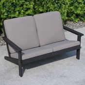 Charlestown All-Weather Poly Resin Wood Adirondack Style Deep Seat Patio Loveseat with Cushions, Black/Charcoal, JJ-C14022-BK-GG