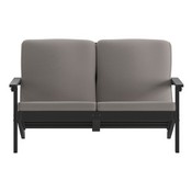 Charlestown All-Weather Poly Resin Wood Adirondack Style Deep Seat Patio Loveseat with Cushions, Black/Charcoal, JJ-C14022-BK-GG