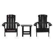 2 Pack Charlestown All-Weather Poly Resin Wood Adirondack Chairs with Side Table in Black, JJ-C14501-2-T14001-BK-GG