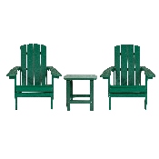2 Pack Charlestown All-Weather Poly Resin Wood Adirondack Chairs with Side Table in Green, JJ-C14501-2-T14001-GRN-GG