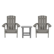 2 Pack Charlestown All-Weather Poly Resin Wood Adirondack Chairs with Side Table in Gray, JJ-C14501-2-T14001-GY-GG