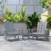 2 Pack Charlestown All-Weather Poly Resin Wood Adirondack Chairs with Side Table in Gray, JJ-C14501-2-T14001-GY-GG
