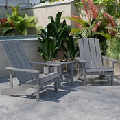 2 Pack Charlestown All-Weather Poly Resin Wood Adirondack Chairs with Side Table in Gray, JJ-C14501-2-T14001-GY-GG