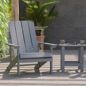 2 Pack Charlestown All-Weather Poly Resin Wood Adirondack Chairs with Side Table in Gray, JJ-C14501-2-T14001-GY-GG