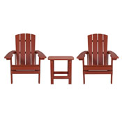 2 Pack Charlestown All-Weather Poly Resin Wood Adirondack Chairs with Side Table in Red, JJ-C14501-2-T14001-RED-GG