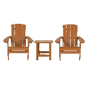 2 Pack Charlestown All-Weather Poly Resin Wood Adirondack Chairs with Side Table in Teak, JJ-C14501-2-T14001-TEAK-GG