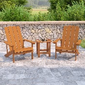 2 Pack Charlestown All-Weather Poly Resin Wood Adirondack Chairs with Side Table in Teak, JJ-C14501-2-T14001-TEAK-GG