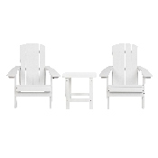 2 Pack Charlestown All-Weather Poly Resin Wood Adirondack Chairs with Side Table in White, JJ-C14501-2-T14001-WH-GG
