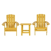 2 Pack Charlestown All-Weather Poly Resin Wood Adirondack Chairs with Side Table in Yellow, JJ-C14501-2-T14001-YLW-GG