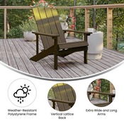 Charlestown Commercial Grade Indoor/Outdoor Adirondack Chair, Weather Resistant Durable Poly Resin Deck and Patio Seating, Mahogany, JJ-C14501-MHG-GG