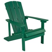 3 Piece Charlestown Green Poly Resin Wood Adirondack Chair Set with Fire Pit - Star and Moon Fire Pit with Mesh Cover, JJ-C145012-32D-GRN-GG