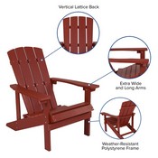3 Piece Charlestown Red Poly Resin Wood Adirondack Chair Set with Fire Pit - Star and Moon Fire Pit with Mesh Cover, JJ-C145012-32D-RED-GG