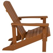 3 Piece Charlestown Teak Poly Resin Wood Adirondack Chair Set with Fire Pit - Star and Moon Fire Pit with Mesh Cover, JJ-C145012-32D-TEAK-GG