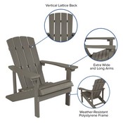 5 Piece Charlestown Gray Poly Resin Wood Adirondack Chair Set with Fire Pit - Star and Moon Fire Pit with Mesh Cover, JJ-C145014-32D-LTG-GG