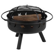 5 Piece Charlestown Sea Foam Poly Resin Wood Adirondack Chair Set with Fire Pit - Star and Moon Fire Pit with Mesh Cover, JJ-C145014-32D-SFM-GG