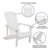 5 Piece Charlestown White Poly Resin Wood Adirondack Chair Set with Fire Pit - Star and Moon Fire Pit with Mesh Cover, JJ-C145014-32D-WH-GG