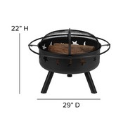 5 Piece Charlestown Yellow Poly Resin Wood Adirondack Chair Set with Fire Pit - Star and Moon Fire Pit with Mesh Cover, JJ-C145014-32D-YLW-GG